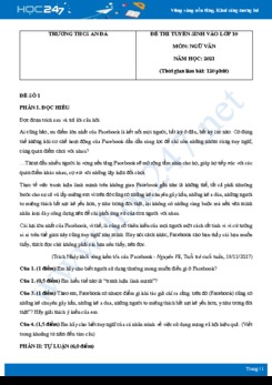 Bộ 3 đề thi tuyển sinh vào lớp 10 năm 2021 môn Ngữ Văn - Trường THCS An Đà