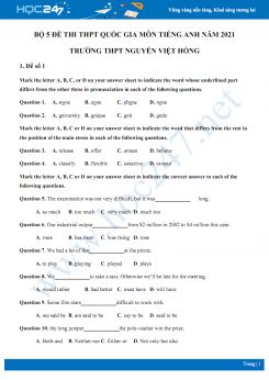 Bộ 5 đề thi thử THPT QG năm 2021 môn Tiếng Anh Trường THPT Nguyễn Việt Hồng