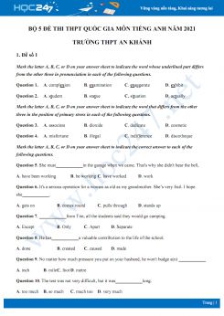 Bộ 5 đề thi thử THPT QG năm 2021 môn Tiếng Anh Trường THPT An Khánh