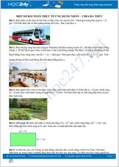 Một số bài toán thực tế ứng dụng nhân-chia đa thức Toán 8