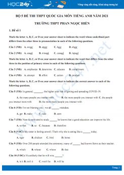 Bộ 5 đề thi thử THPT QG năm 2021 môn Tiếng Anh Trường THPT Phan Ngọc Hiển