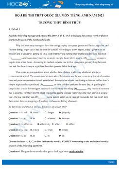 Bộ 5 đề thi thử THPT QG năm 2021 môn Tiếng Anh Trường THPT Bình Thủy