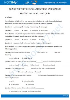 Bộ 5 đề thi thử THPT QG năm 2021 môn Tiếng Anh Trường THPT Lạc Long Quân