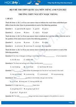 Bộ 5 đề thi thử THPT QG năm 2021 môn Tiếng Anh Trường THPT Nguyễn Ngọc Thăng