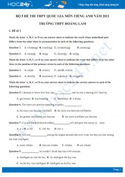Bộ 5 đề thi thử THPT QG năm 2021 môn Tiếng Anh Trường THPT Hoàng Lam