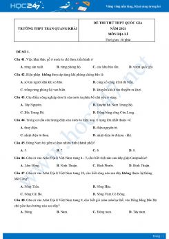Bộ 5 Đề thi thử THPT QG môn Địa Lí năm 2021 Trường THPT Trần Quang Khải