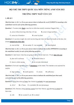 Bộ 5 đề thi thử THPT QG năm 2021 môn Tiếng Anh Trường THPT Ngô Văn Cấn