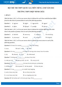 Bộ 5 đề thi thử THPT QG năm 2021 môn Tiếng Anh Trường THPT Diệp Minh Châu