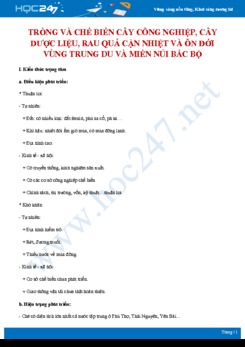 Tổng ôn Đặc điểm và chế biến các loại cây trồng ở vùng Trung du và miền núi Bắc Bộ Địa lí 12