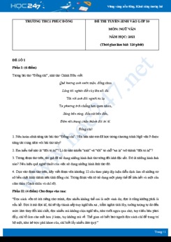 Bộ 3 đề thi tuyển sinh vào lớp 10 năm 2021 môn Ngữ Văn - Trường THCS Phúc Đồng