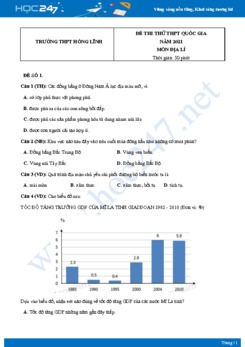 Bộ 5 Đề thi thử THPT QG môn Địa Lí năm 2021 Trường THPT Hồng Lĩnh