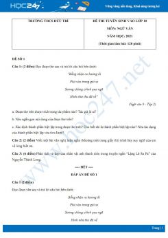 Bộ 3 đề thi tuyển sinh vào lớp 10 năm 2021 môn Ngữ Văn - Trường THCS Đức Trí