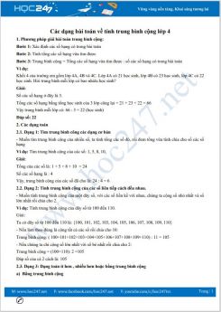 Các dạng bài toán về tính trung bình cộng lớp 4