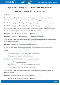 Bộ 5 đề thi thử THPT QG năm 2021 môn Tiếng Anh Trường THPT Quản Trọng Hoàng