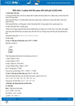 Dạng toán Biểu thức và các phép tính liên quan đến tính giá trị biểu thức