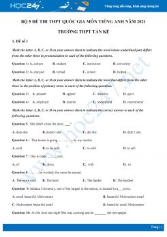 Bộ 5 đề thi thử THPT QG năm 2021 môn Tiếng Anh Trường THPT Tán Kế