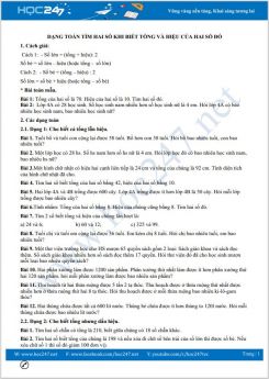 Dạng toán tìm hai số khi biết tổng và hiệu của hai số đó cấp tiểu học