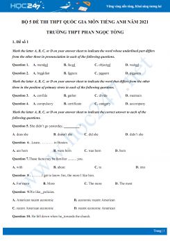 Bộ 5 đề thi thử THPT QG năm 2021 môn Tiếng Anh Trường THPT Phan Ngọc Tòng