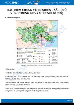 Tổng ôn Đặc điểm chung tự nhiên-xã hội ở vùng Trung du và miền núi Bắc Bộ Địa lí 12