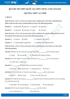 Bộ 5 đề thi thử THPT QG năm 2021 môn Tiếng Anh Trường THPT An Thới
