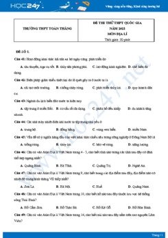 Bộ 5 Đề thi thử THPT QG môn Địa Lí năm 2021 Trường THPT Toàn Thắng