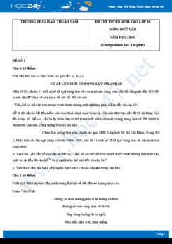 Bộ 3 đề thi tuyển sinh vào lớp 10 năm 2021 môn Ngữ Văn - Trường THCS Hàm Thuận Nam