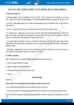 Luyện tập Tài nguyên thiên nhiên vùng đồng bằng sông Hồng Địa lí 12