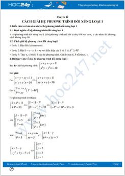 Chuyên đề Cách giải hệ phương trình đối xứng loại 1 Toán lớp 9