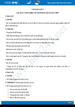 Lập dàn ý giới thiệu về người bạn mà em quý mến - Văn mẫu lớp 4