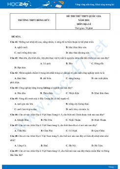 Bộ 5 Đề thi thử THPT QG môn Địa Lí năm 2021 Trường THPT Hồng Đức
