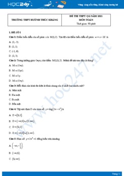 Bộ 4 đề thi thử THPT QG năm 2021 môn Toán - Trường THPT Huỳnh Thúc Kháng