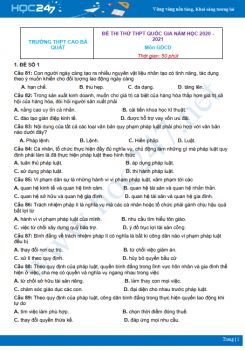 Bộ 5 đề thi thử THPT QG năm 2021 môn GDCD Trường THPT Cao Bá Quát
