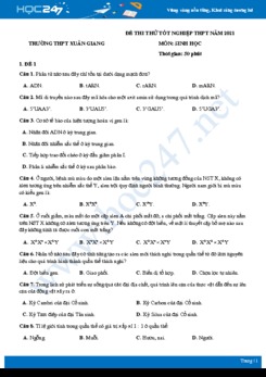 Bộ đề thi thử tốt nghiệp THPT năm 2021 môn Sinh - Trường THPT Xuân Giang có đáp án