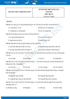 Bộ 5 Đề thi thử THPT QG môn Địa Lí năm 2021 Trường THPT Trịnh Hoài Đức