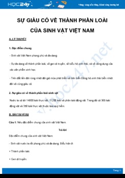 Chuyên đề Sự giàu có về thành phần loài của sinh vật Việt Nam môn Địa Lý 8 năm 2021