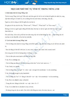 Mẹo ghi nhớ thứ tự tính từ trong Tiếng Anh