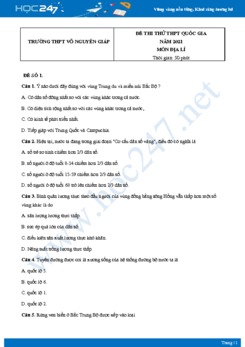 Bộ 5 Đề thi thử THPT QG môn Địa Lí năm 2021 Trường THPT Võ Nguyên Giáp
