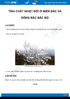 Chuyên đề Tính chất nhiệt đới ở miền Bắc và Đông Bắc Bắc bộ môn Địa Lý 8 năm 2021