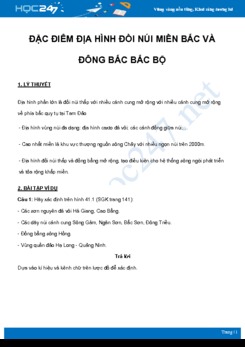 Chuyên đề Đặc điểm địa hình miền Bắc và Đông Bắc Bắc bộ núi môn Địa Lý 8 năm 2021