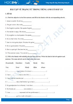 Bài tập về trạng từ trong Tiếng Anh có đáp án