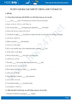 Tuyển tập bài tập giới từ Tiếng Anh 7 có đáp án