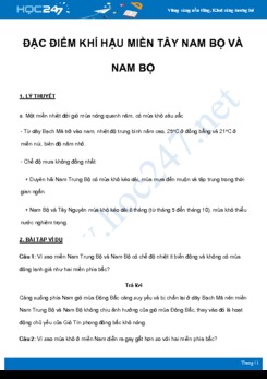 Chuyên đề Đặc điểm khí hậu miền Nam Trung bộ và Nam bộ môn Địa Lý 8 năm 2021
