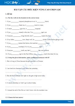 Bài tập câu điều kiện nâng cao chọn lọc