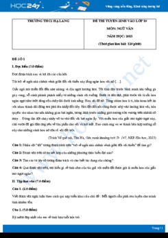 Bộ 3 đề thi tuyển sinh vào lớp 10 năm 2021 môn Ngữ Văn - Trường THCS Hạ Lang