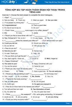 Tổng hợp bài tập dạng hoàn thành đoạn hội thoại trong Tiếng Anh