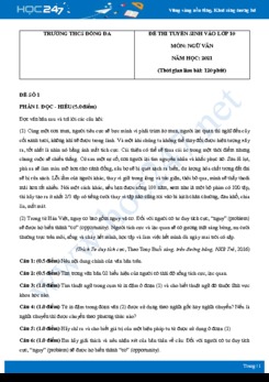 Bộ 3 đề thi tuyển sinh vào lớp 10 năm 2021 môn Ngữ Văn - Trường THCS Đống Đa