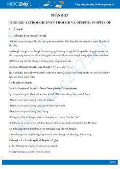Phân biệt Though/ Although/ Even though và Despite/ In spite of