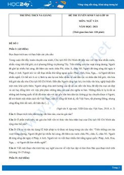 Bộ 3 đề thi tuyển sinh vào lớp 10 năm 2021 môn Ngữ Văn - Trường THCS Nà Giàng