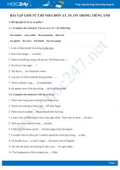 Bài tập giới từ chỉ nơi chốn at, in, on trong Tiếng Anh