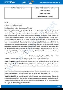 Bộ 3 đề thi tuyển sinh vào lớp 10 năm 2021 môn Ngữ Văn - Trường THCS Nà Bao